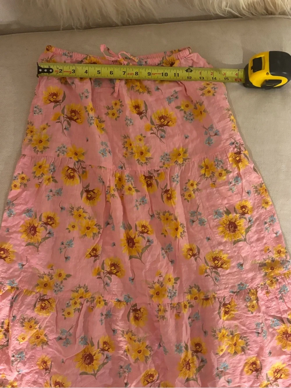 Old Navy Girls Floral Tiered Midi Skirt Pink Sunflower Size XL (14-16)